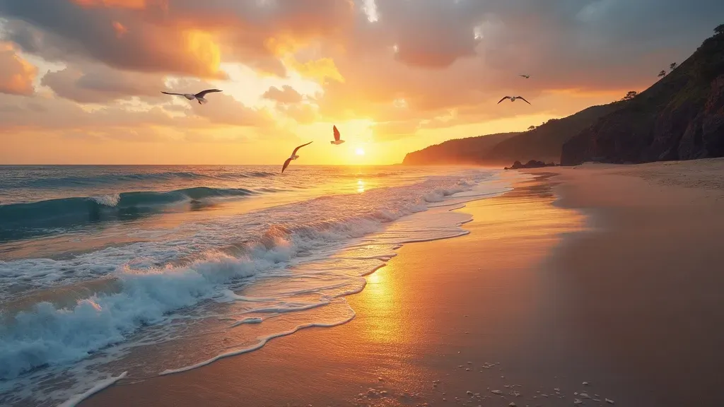 A quiet beach at sunset