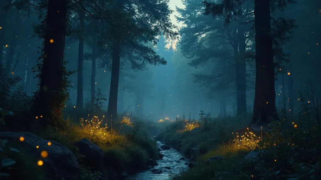 A stream through a twilight forest